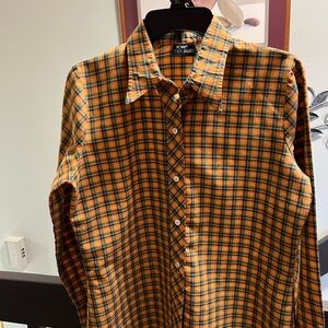 Koret Women's Plaid Button-Down Shirt in Orange and Blue Medium #291